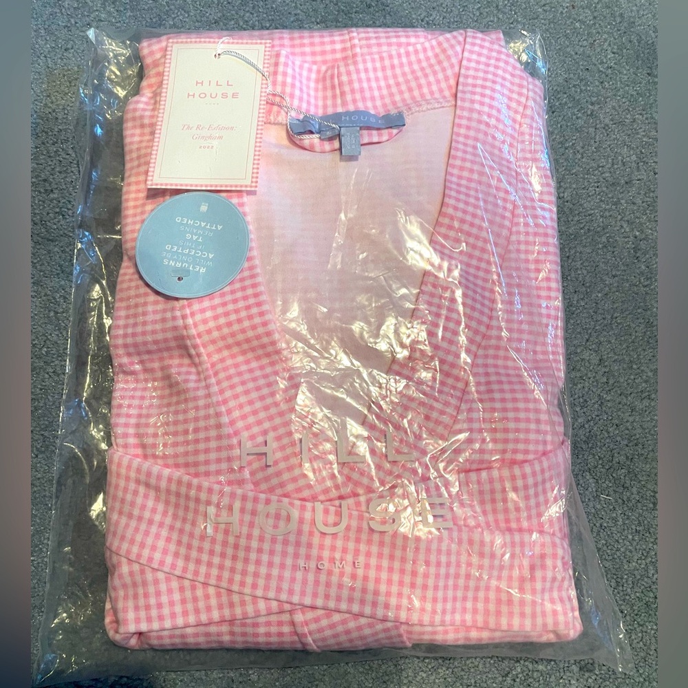 NIB Hill House Drew Robe in Bubblegum Pink Gingham, Large